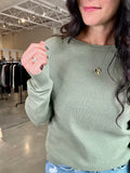 Waffle Mix Pullover Sweater - Dark Sage