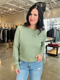 Waffle Mix Pullover Sweater - Dark Sage