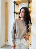 Boat Neck Pullover Sweater - Heather Mocha