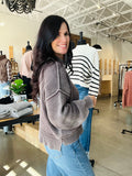 Washed Mock Neck Sweater - Plum