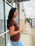 Stripe Button Down Short Sleeve Cardi - Chocolate