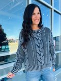 Washed Cable Sweater - Navy
