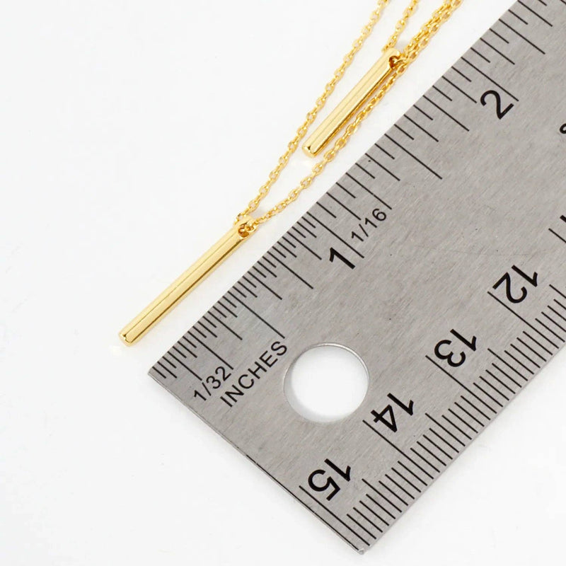 Double Bar Pendant 18K-Gold-Dipped Brass Layered Necklace: Rhodium
