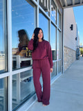 Techno Cupro Front Tie Wide Leg Pants - Maroon