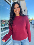 Mock Neck Pocket Detail Sweater - Burgundy