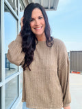 Marled Long Sleeve Ribbed Top - Brown