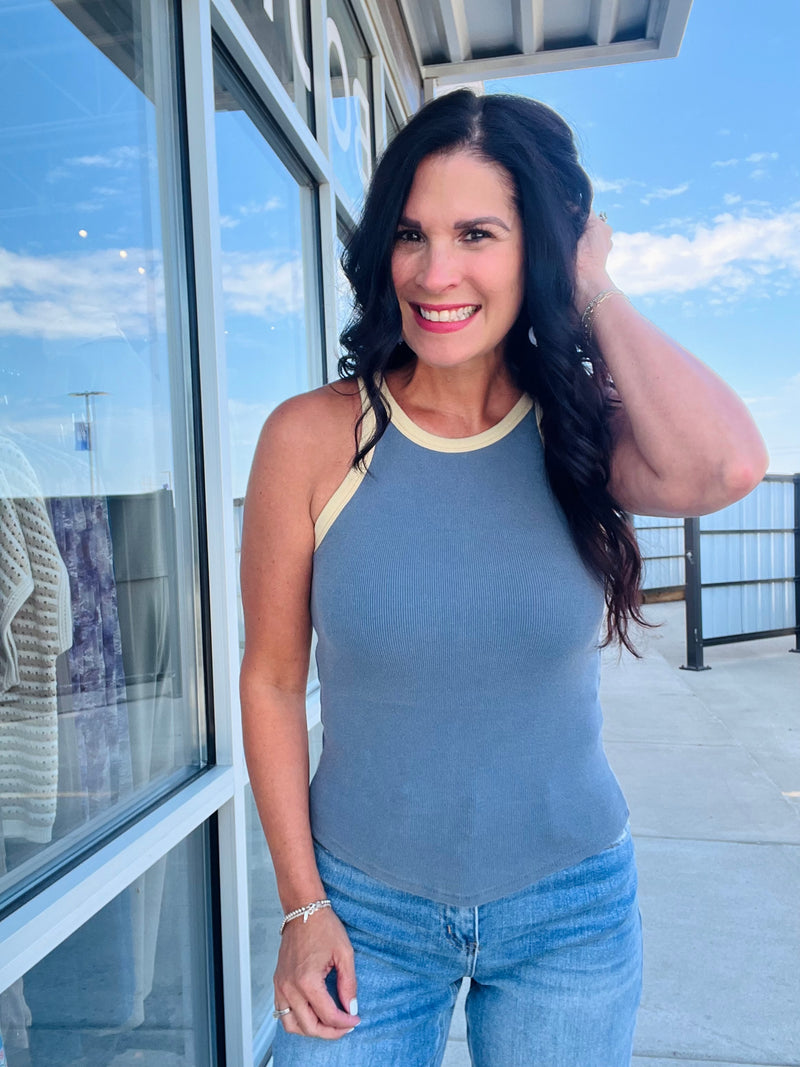 Washed Ringer Tank - Muted Blue