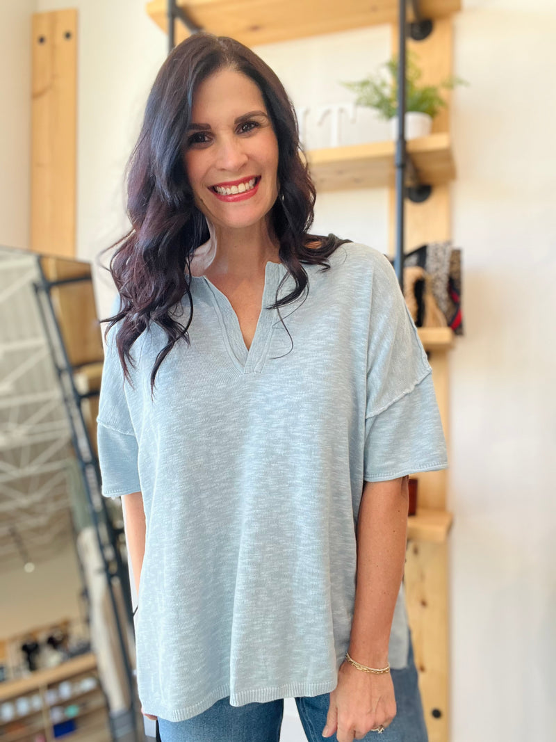 Cotton Slub Sweater Tee in Vintage Blue