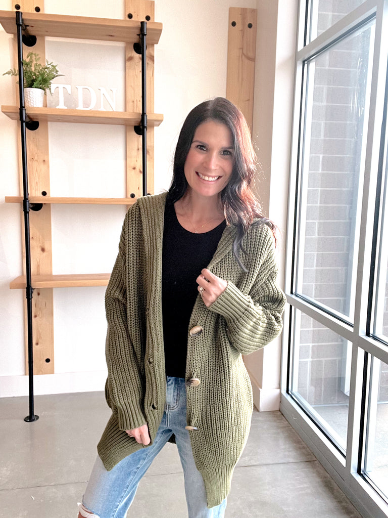 Thick Sweater Cardigan in Olive
