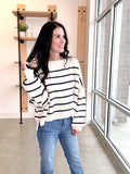 Relaxed Crop Sweater in Cream + Navy