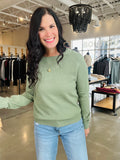 Waffle Mix Pullover Sweater - Dark Sage