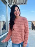 Textured Stripe Breezy Sweater - Terracota