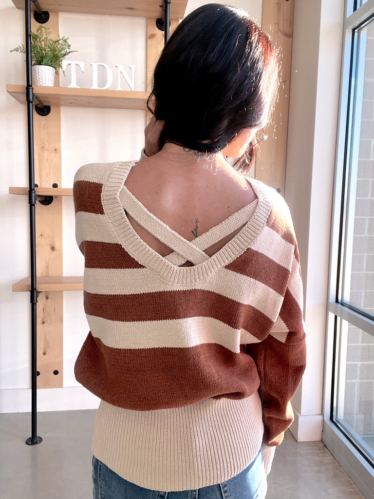 Striped Sweater Top in Camel + Cream