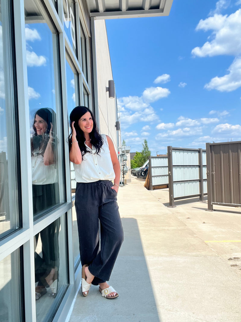 Tencel Wide Leg Crop Pants - Charcoal