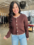 Contrast Stitch Cardi - Chocolate