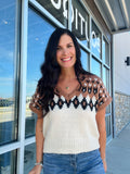 Fair Isle V Neck Short Sleeve Sweater