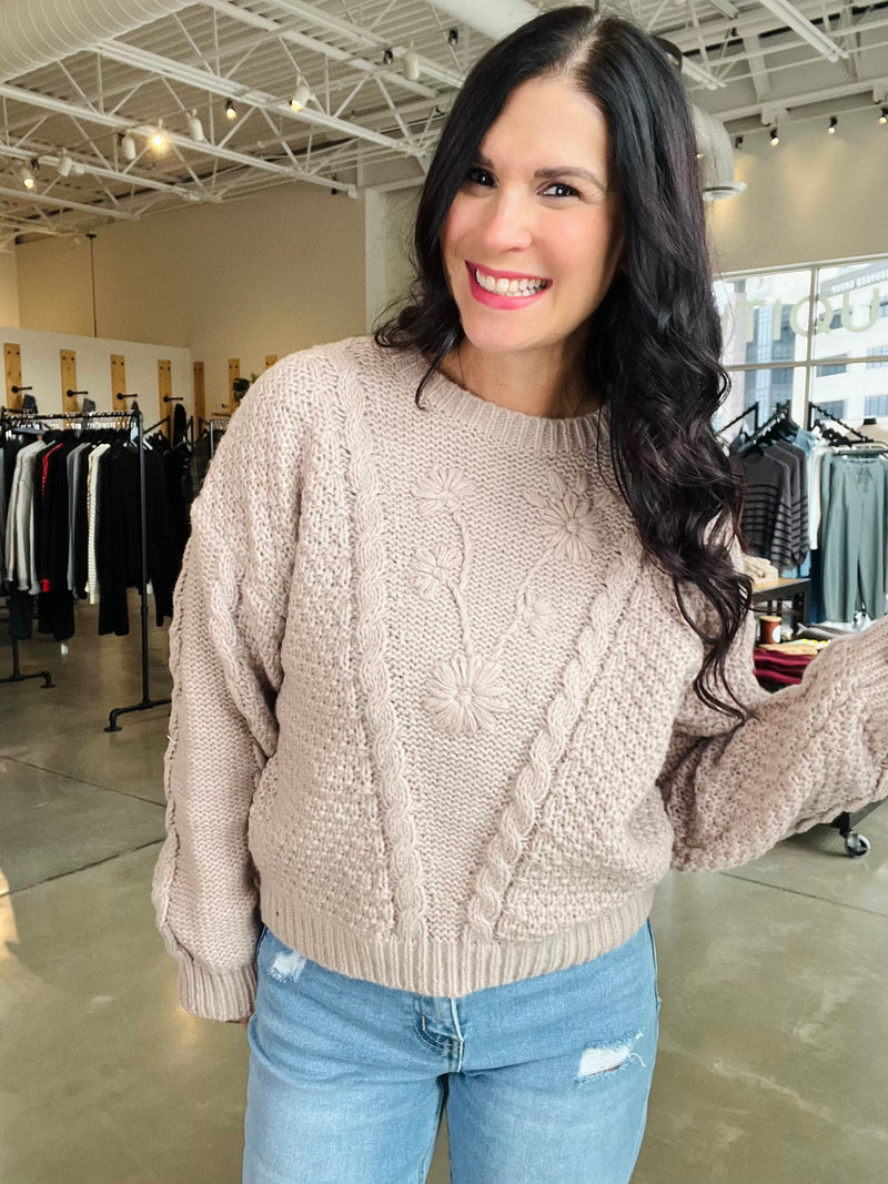 Floral Cable Knit Sweater