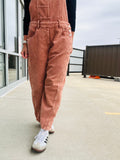 Corduroy Barrel Leg Overalls - Terra Cotta