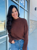Mock Neck Pocket Detail Sweater - Chocolate Brown
