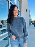 Washed Mock Neck Sweater - Navy