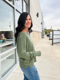 Front Seam Round Neck Pullover - Heather Moss