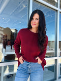Crewneck Front Seam Sweater - Burgundy