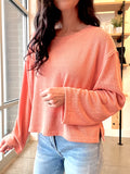 Solid Raw Edge Knit Top in Dusty Peach