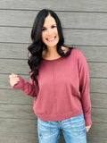 Front Seam Round Neck Pullover - Dust Plum