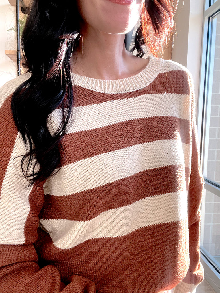 Striped Sweater Top in Camel + Cream
