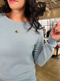 Waffle Mix Pullover Sweater - Dusty Blue