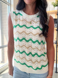 Wavy Sweater Tank in Green + Taupe