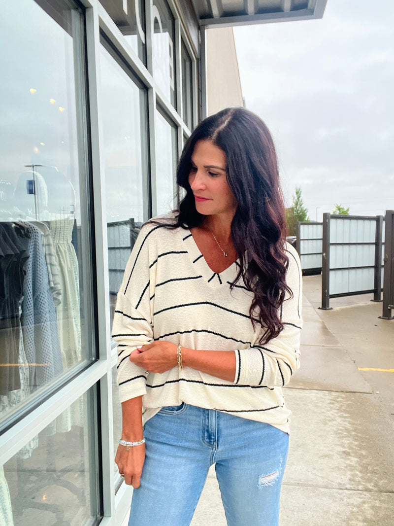 Stripe Long Sleeve Knit Top - Ivory