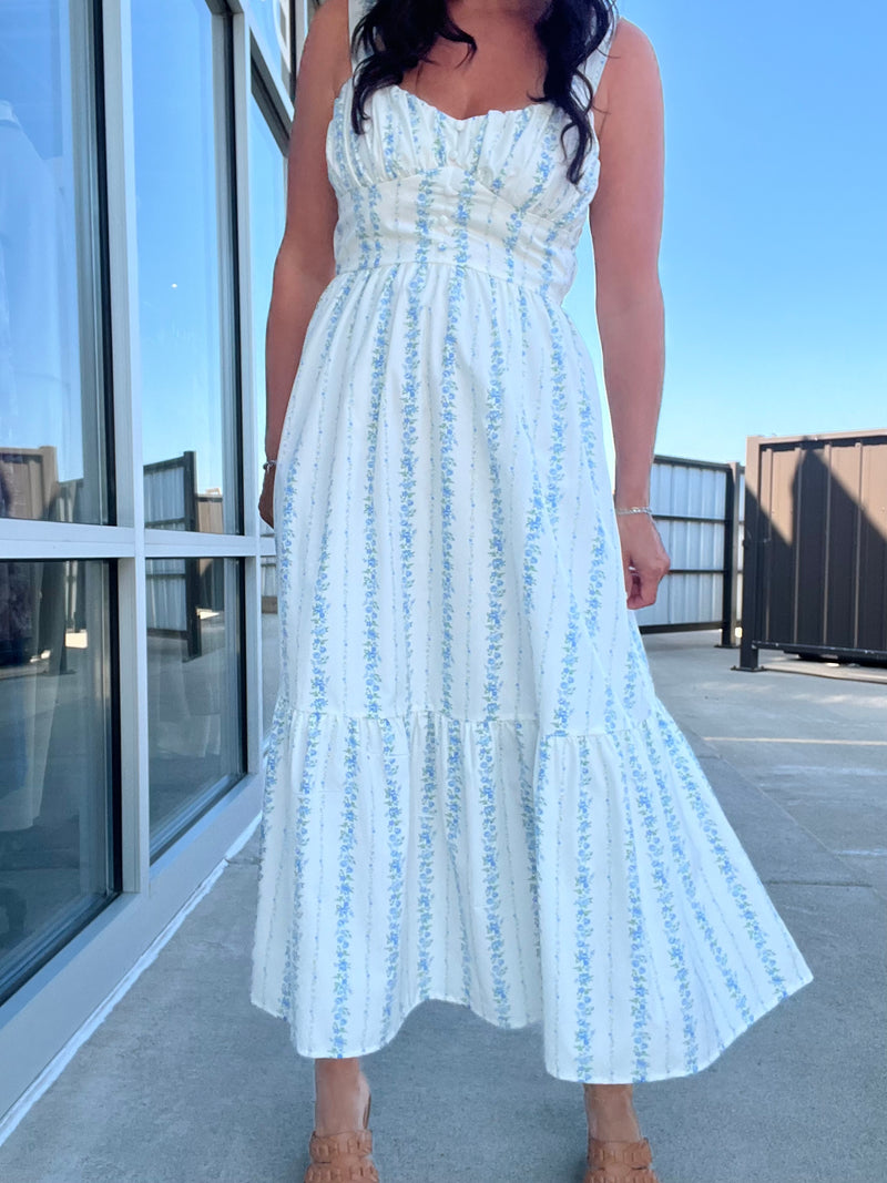 Floral Stripe Button Detail Maxi Dress