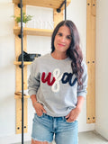 USA Yarn Embroidered Crew Sweatshirt