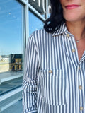 Stretchy Stripe Button Down Shirt - Charcoal
