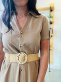 Collared Button Down Midi Dress - Tan