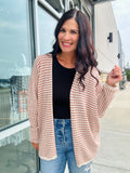 Striped Dolman Sleeve Open Cardi - Auburn