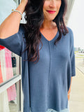 Drop Shoulder Half Sleeve Sweater - Teal