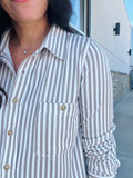 Stretchy Stripe Button Down Shirt - Mocha