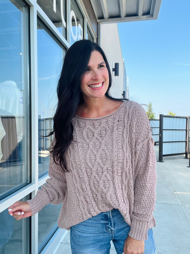 Chunky Cable Knit Cozy Sweater - Mocha
