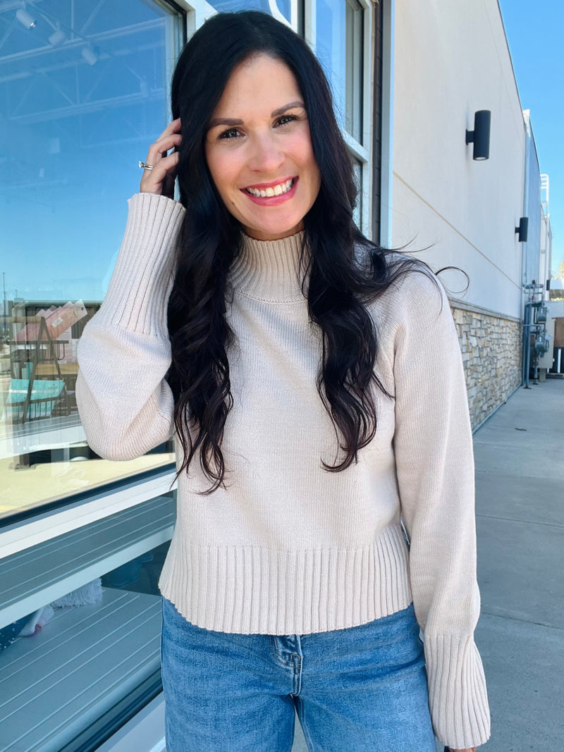 Mock Neck Sweater - Light Khaki