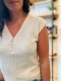 Half Button Front Top - Natural