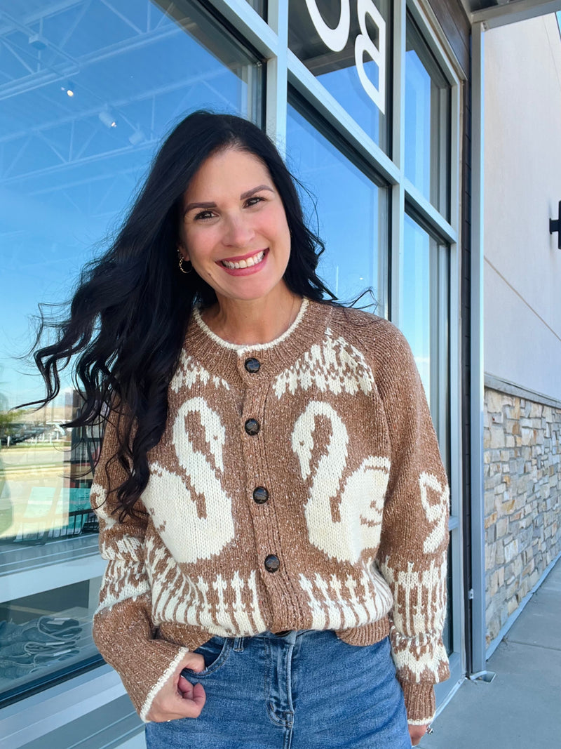 Swan Jacquard Cardigan