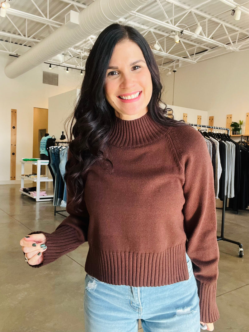Mock Neck Sweater - Brown