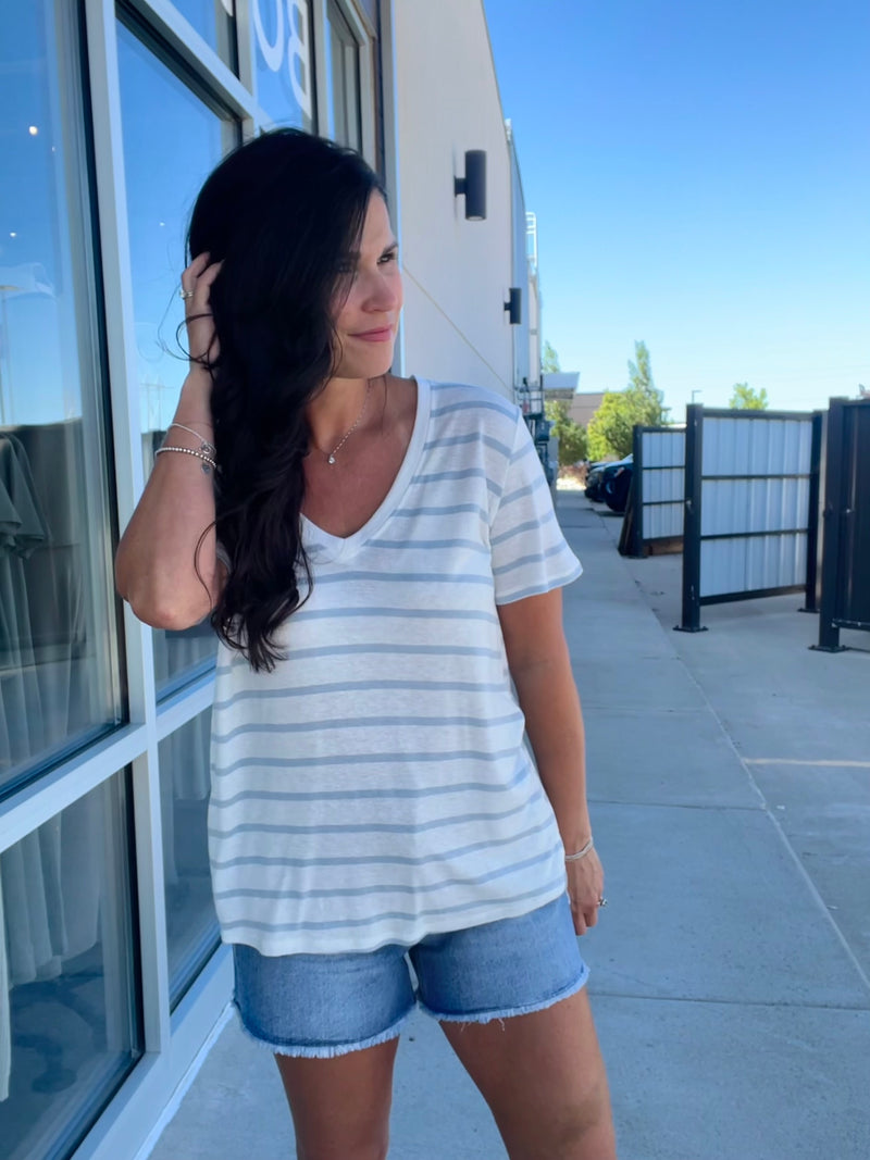 Relaxed Fit Striped Tee - Chambray