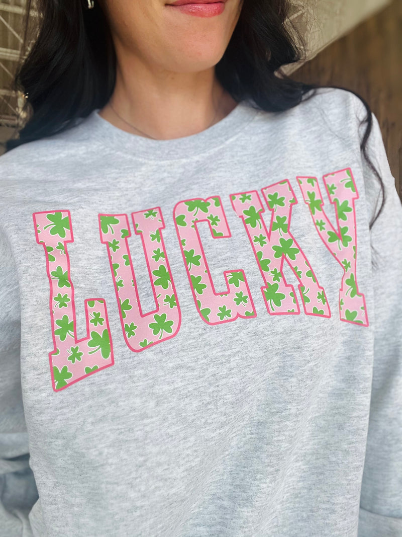 Lucky St. Patrick's Day Graphic Sweatshirt - Ash