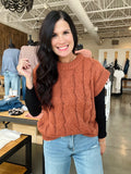 Cable Knit Sweater Vest - Brown