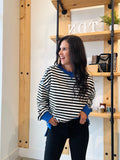 Striped Knit Top in Black + White + Blue