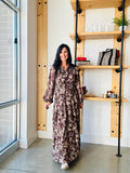 Long Sleeve Tiered Maxi Dress in Brown