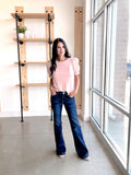 Faux Leather Puff Sleeve Knit Top